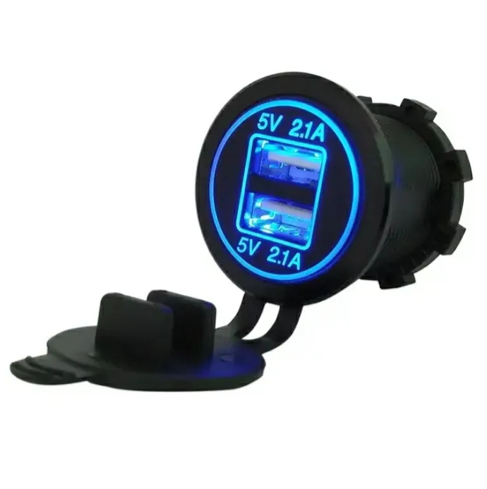 İKİLİ USB ARAÇ ŞARJ SOKETİ 12V - 24V 2.1A (MAVİ)